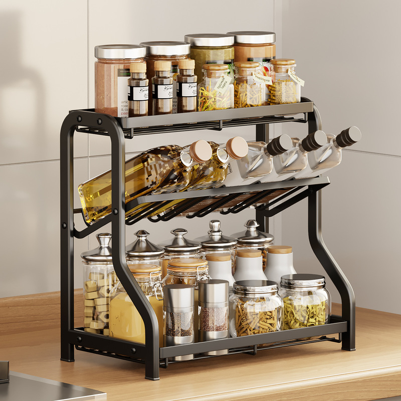 Cross-border Amazon Kitchen Storage Rack Seasoning Rack Countertop Soy Sauce Seasoning Storage Shelf Household Supplies