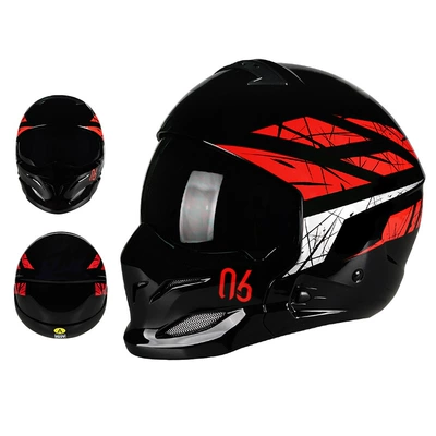 Motosiklet kaskı (dəbilqə): Full-Face Electric Motorcycle Helmet for - 856-black-red-black-lenses-m55-56