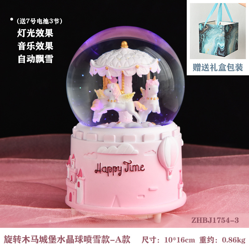 Navidad princesa bola de cristal copo de nieve caja de música caja de sonido de ocho niñas pequeños regalos de cumpleaños pequeños adornos
