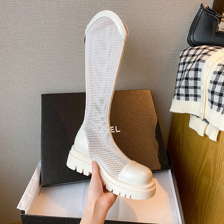 Boot nữ da lưới thoáng khí mùa hè, đế dày rỗng, ống rộng cho chân to — Màu nâu ống lớn, Màu đen cổ ống lớn, Ống nhỏ màu đen, Ống nhỏ màu be chi tiết 111