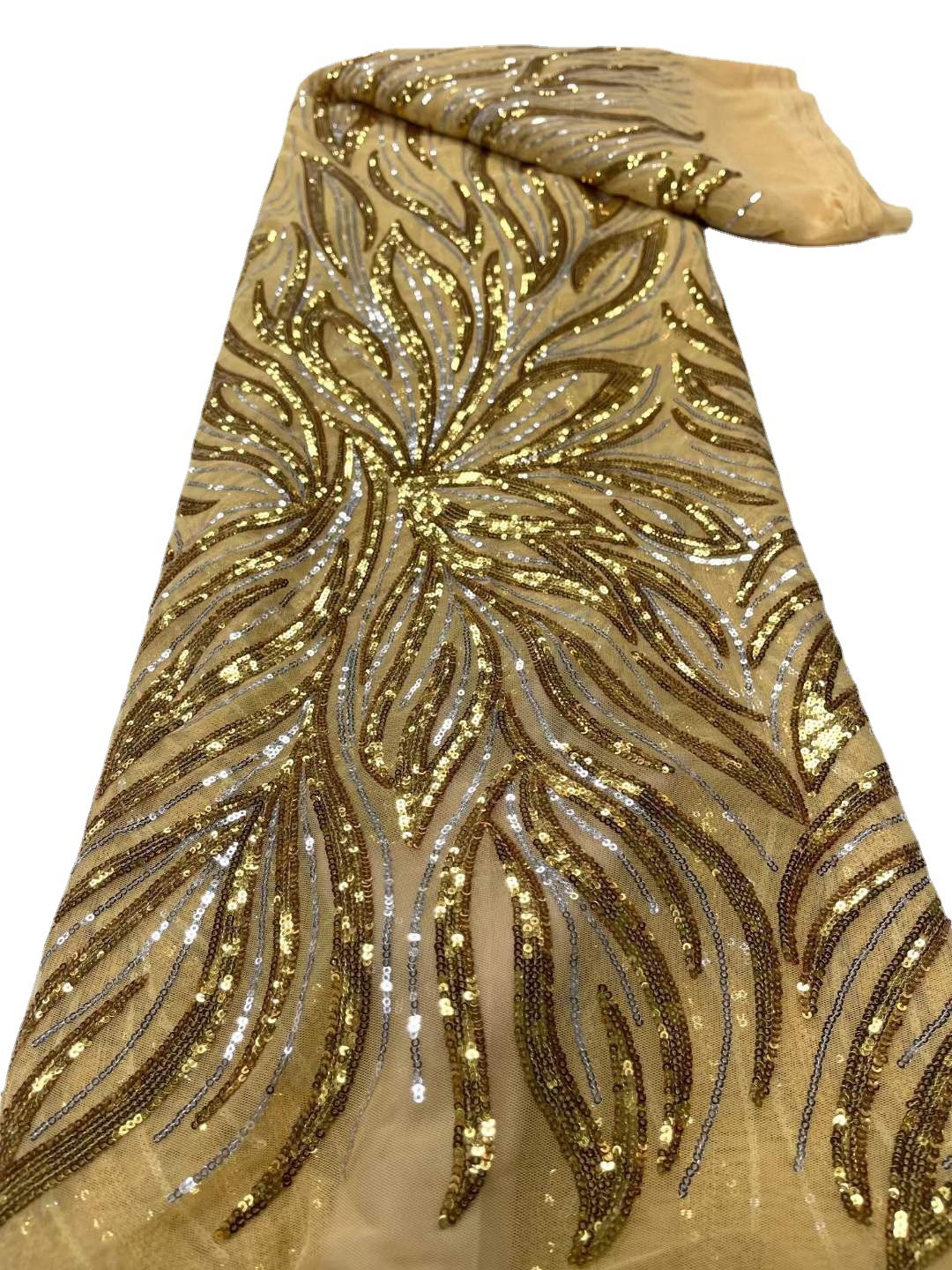 Posicionamiento bordado de lentejuelas no elástico encaje de malla transparente europeo y americano trailing vestido de novia vestido de noche tela lentejuelas encaje