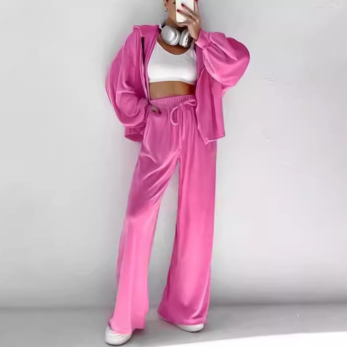 2025 New Gold Velvet Suit European and American Fashion Zipper Long Sleeve Sports Style Hooded Zipper Casual Suit