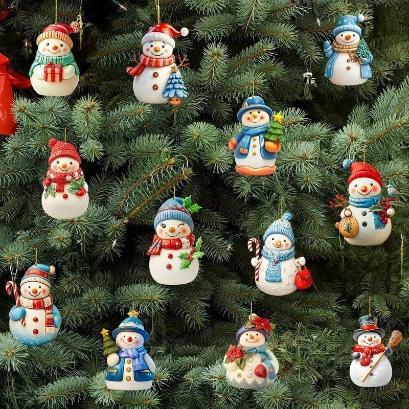 Nuevos productos transfronterizos acrílicos planos lindos dibujos animados de Navidad muñeco de nieve colgantes de automóviles de árbol de Navidad artesanías colgantes