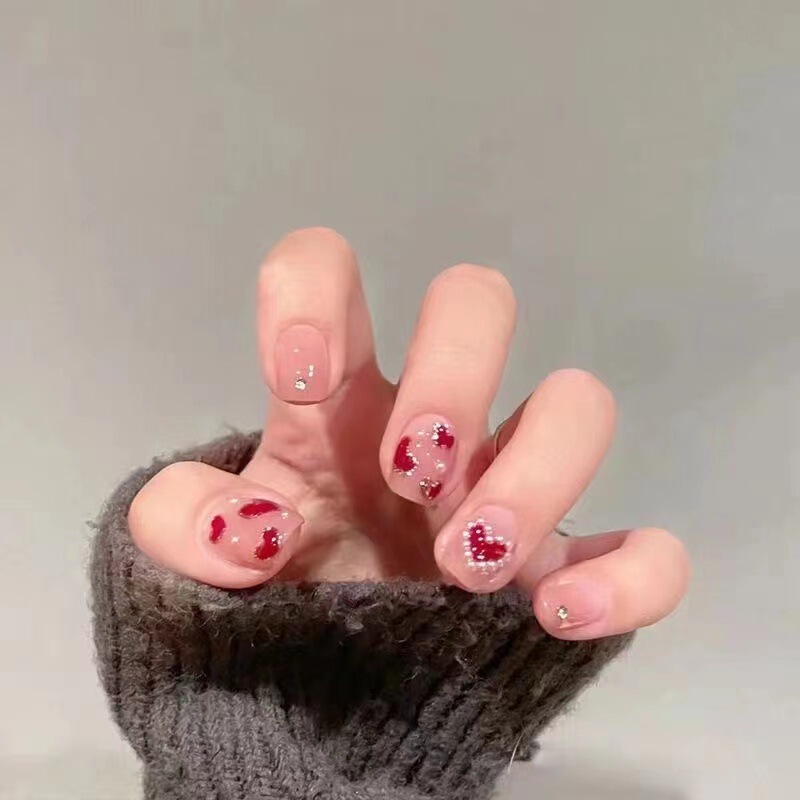 Valentine's Day Pearl Small Love Pure Handmade Nail Patch Finished Wear Nail Patch Instagram Little Red Book
