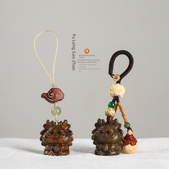 2024年新款生肖綠檀/檀香木雕軟萌可愛屬龍吉祥物掛件汽車手機鏈