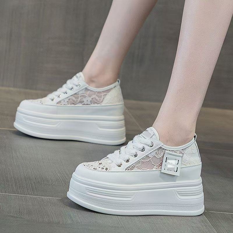 8cm de altura de zapatos blancos para mujeres 2026 nuevo verano de malla transpirable muffin zapatos casuales de skate