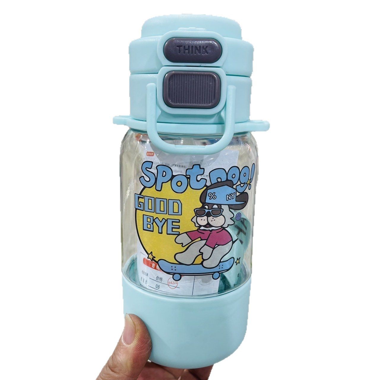 Yue Shimei nueva taza de plástico de dibujos animados de 650ml taza de agua de rebote de gran capacidad ajustable correa portátil taza de paja