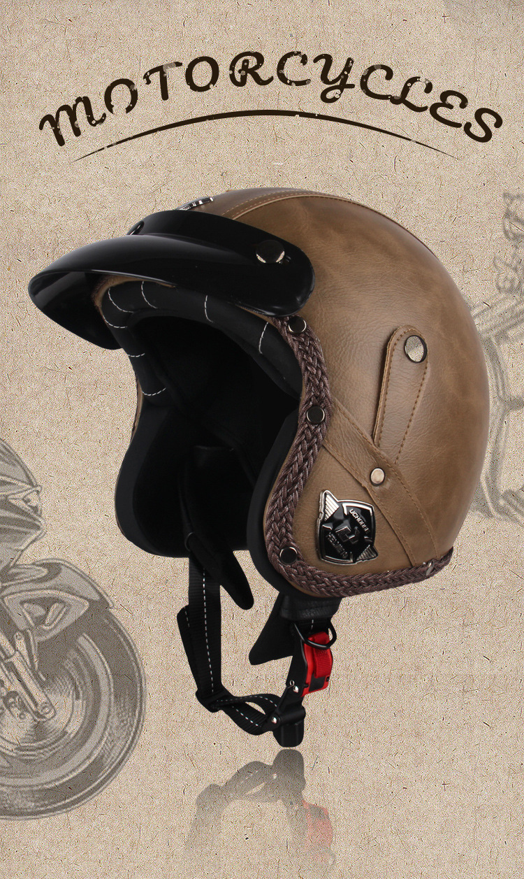 Four Seasons Retro Harley Helmet Leather Electric Vehicle 3/4 Half Helmet Big Turtle King Scooter Motorcycle Helmet