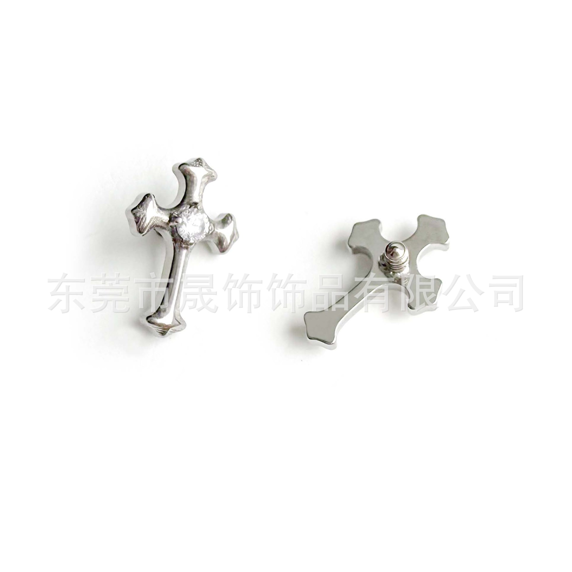 F136钛耳钉朋克十字架镶嵌锆石耳骨钉G23钛合金人体穿刺饰品耳钉