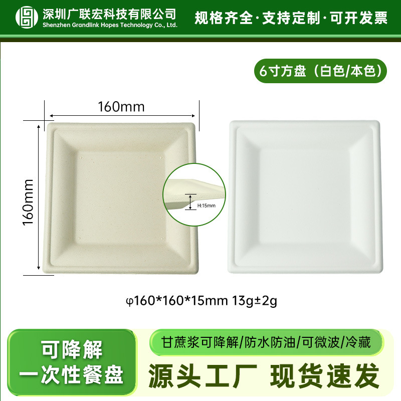 Disposable Square Plates Made from Sugarcane Pulp, Biodegradable Dinner Plates, Eco-Friendly Disposable Plates for Parties and Gatherings Disposable Square Plates Made from Sugarcane Pulp, Biodegradable Dinner Plates, Eco-Friendly Disposable Plates for Parties and Gatherings