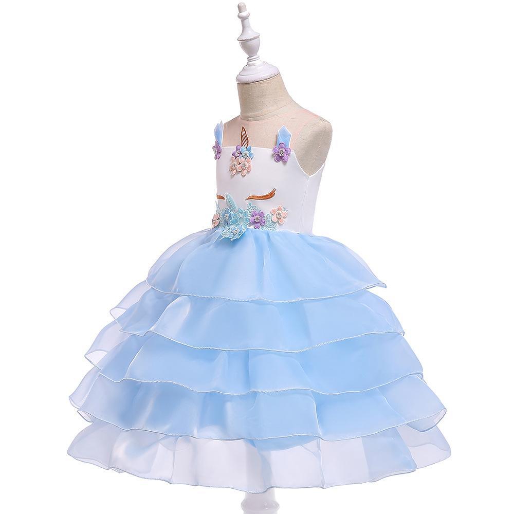 Vestido de niña transfronteriza europea y americana unicornio malla princesa puffy noche fiesta rendimiento vestido flor niña vestido de novia vestido image 7