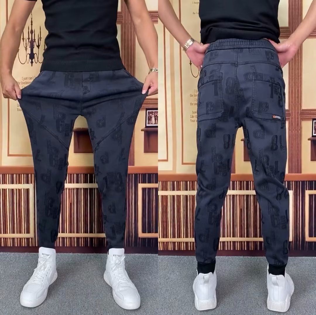 2025 New Gray Casual Pants Spring Autumn Men's Korean Style Trendy Sports Jeans Cool Loose Jogger Sweatpants_mkmklike.com