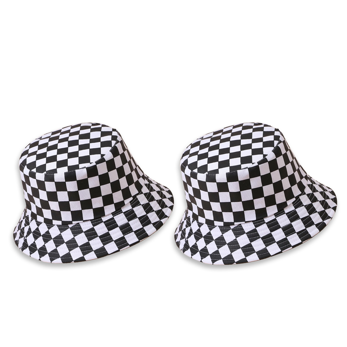 Korean Style Fashionable Black And White Plaid Hat Women's Wide Brim Face Slimming Sun-proof Basin Hat Hip Hop Japanese Fashionable Bucket Hat Men display picture 1