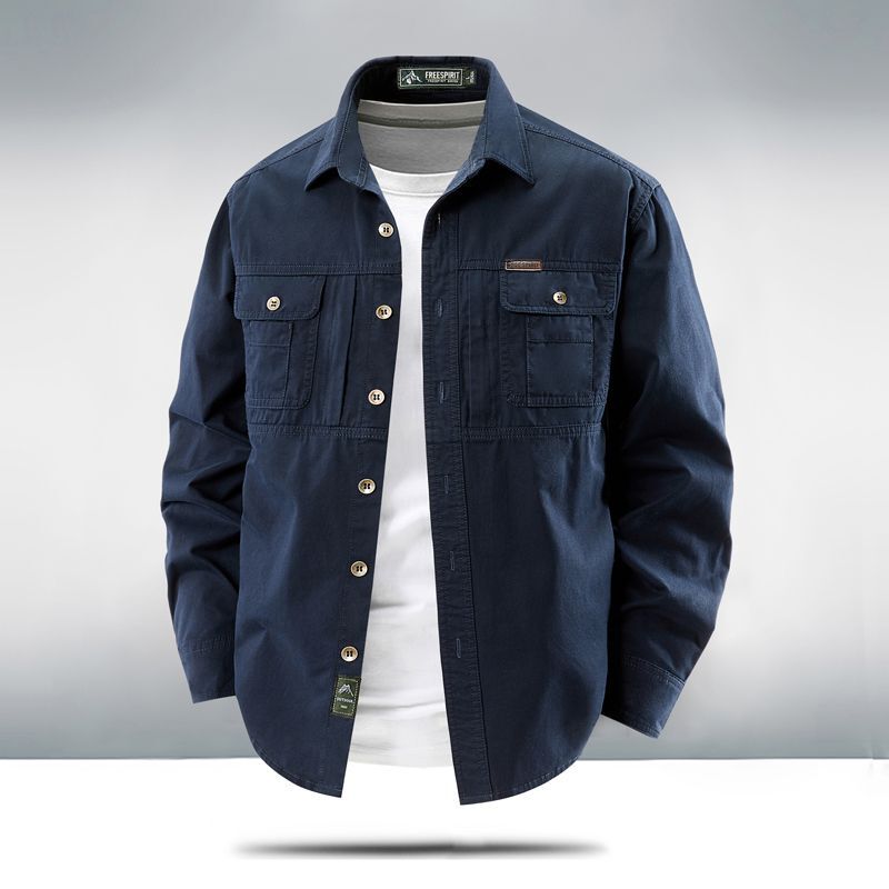 Classic Workwear Long-Sleeved Shirt Spring and Autum Men's Casual Versatile Workwear Washed Shirt Pure Cotton Inch Shirt Can Be Purchased in Groups