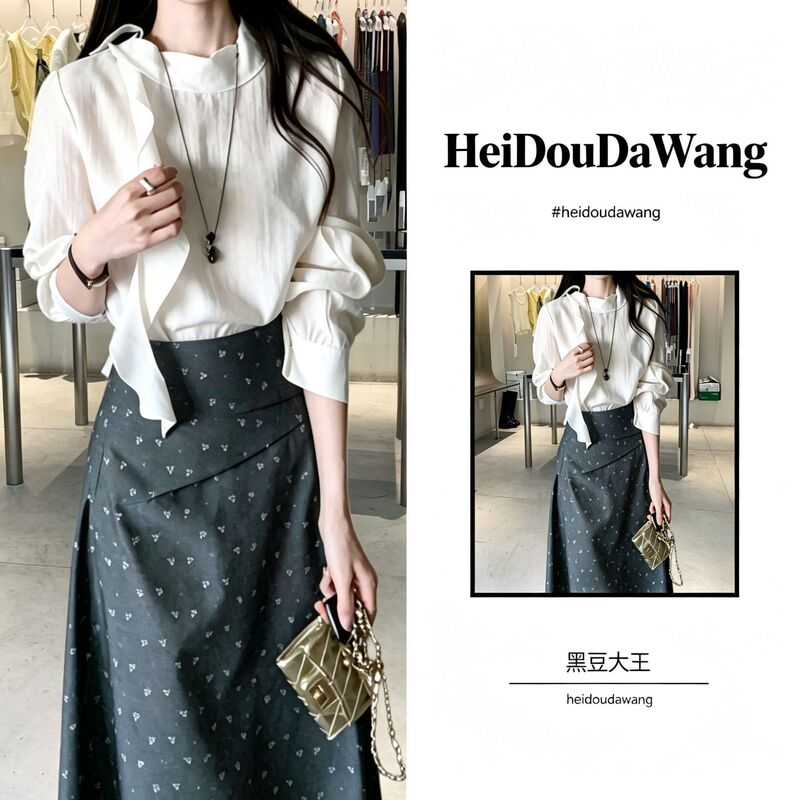 2026 early spring new French retro style shirt with floating collar, irregular blouse for women in misty purple and white 2026 early spring new French retro style shirt with floating collar, irregular blouse for women in misty purple and white