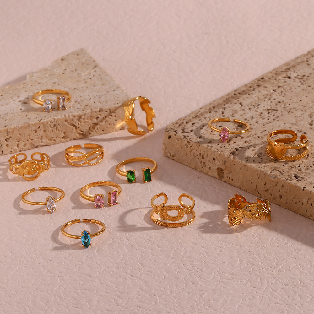 Fashion Geometric Stainless Steel Plating Zircon Open Ring 1 Piece