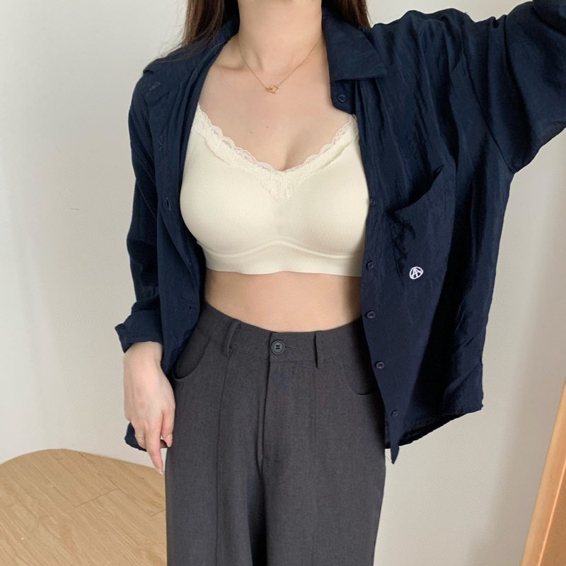 8824粉底液提拉条内衣女纯欲奶油蕾丝无痕小胸饱满大胸挺拔文胸罩|undefined