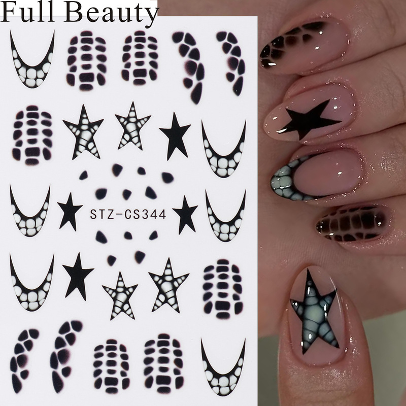 Full Beauty Cross-Border New Nail Art Stickers Ins French Style Crocodile Pattern Scale Pattern Star Adhesive Nail Art Stickers