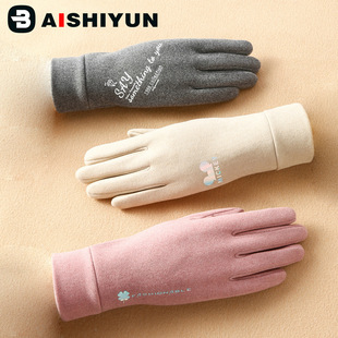 De velvet gloves women's autumn and winter warm touch screen fleece-lined windproof and cold-proof winter cute five finger riding student Korean style