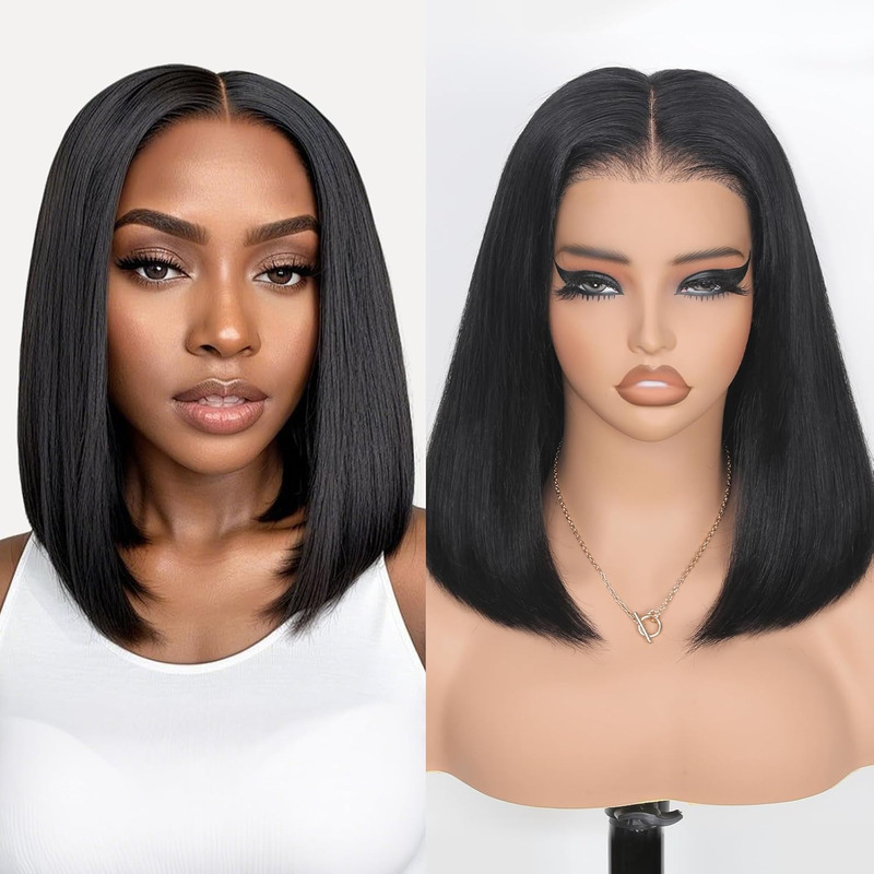 200% Density Bob Wig Human Hair 12A Black Bob Real Human Hair Wig