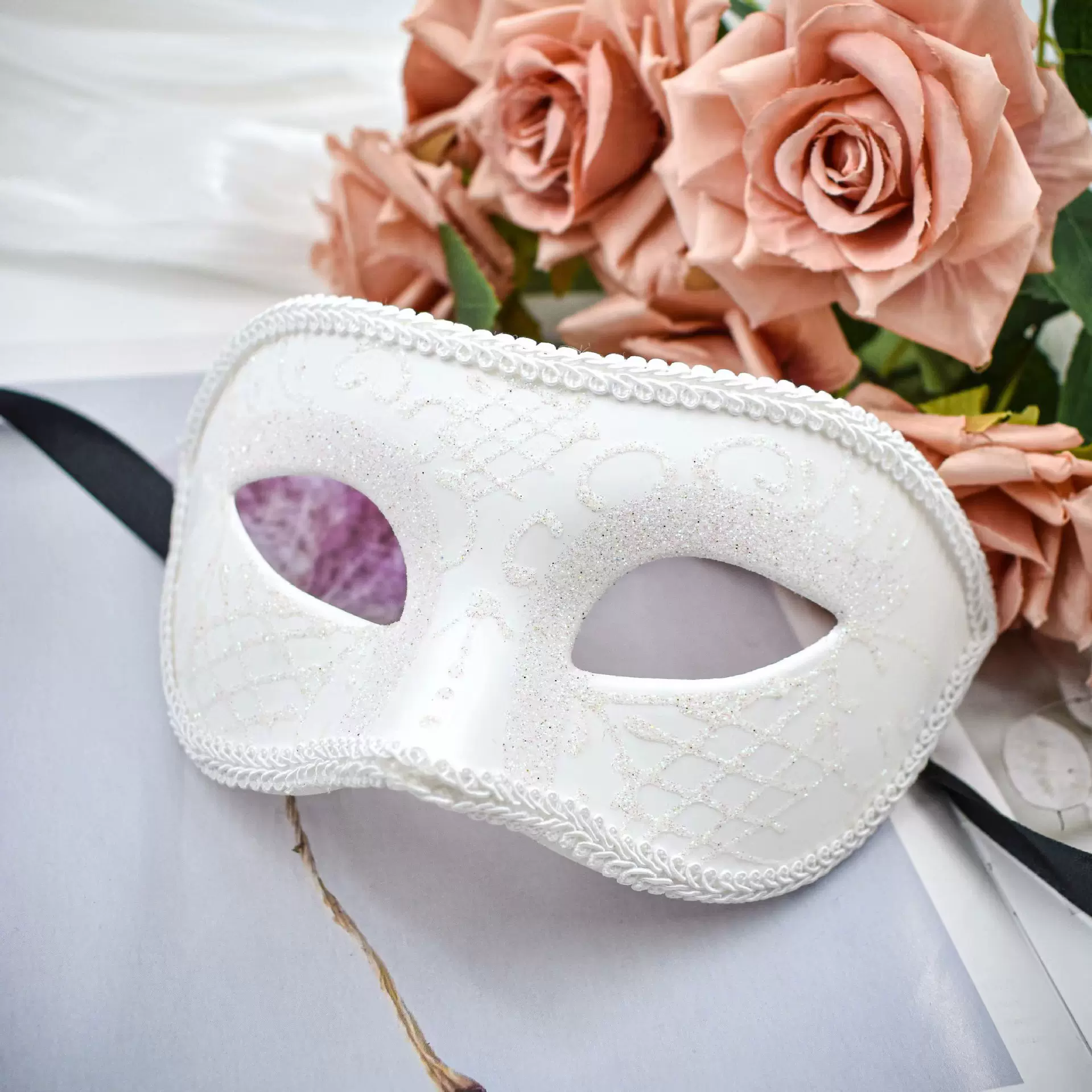 万圣节道具舞会成人半脸黑色面具白色加厚眼罩男女复古圣诞节用品