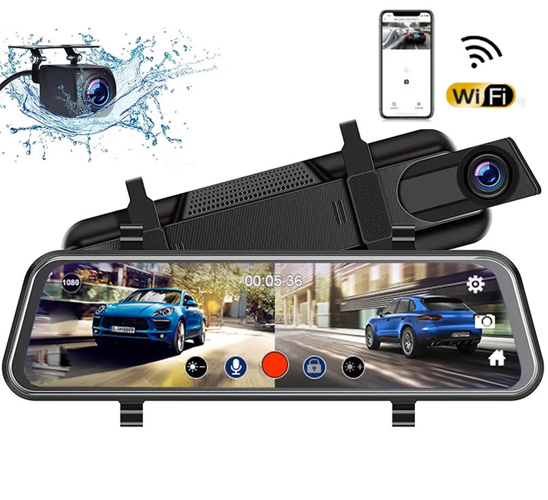 10inch フルスクリーン HD 4K バックミラーストリーミングドライブレコーダーデュアルレンズ、反転画像付き、WIFI 付き|undefined
