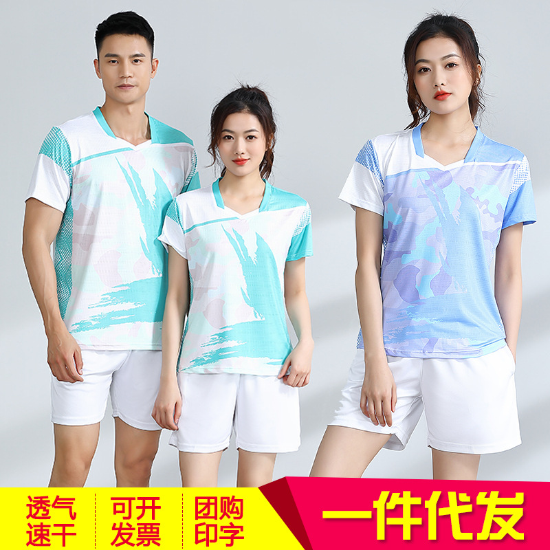 New 2024 badminton clothes men's and women's short-sleeved printing quick-drying clothes couple's T-shirt Net row competition training suit