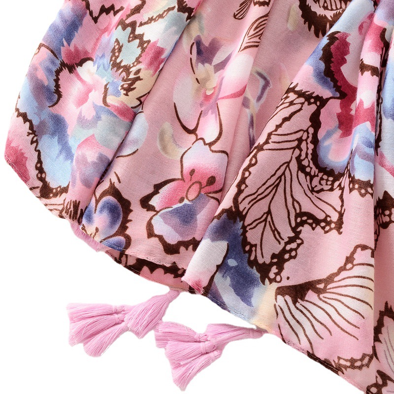 Fresco dulce flor Rosa planta impreso algodón y lino sensación bufanda de viaje protector solar toalla playa aire acondicionado chal para las mujeres