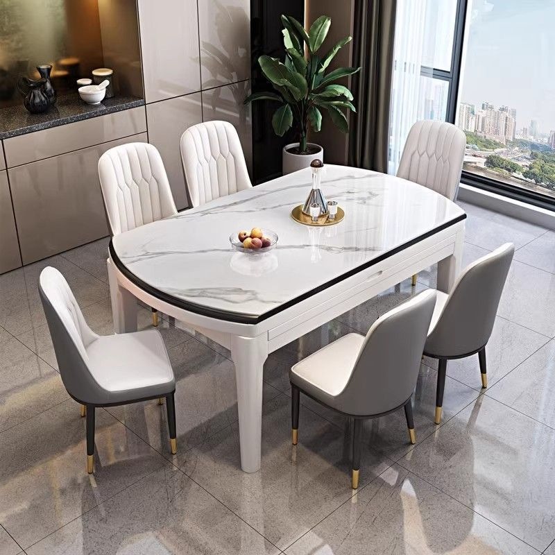 Mesa de comedor de tabla de roca moderna simple tabla de comedor de madera sólida telescópico multifuncional con horno electromagnético combinación de mesa y silla