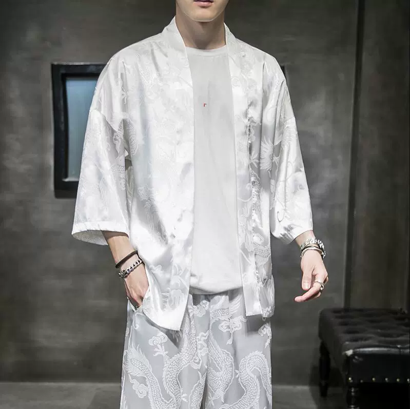 汉服丝绸套装开衫长裤中国风绣花防晒