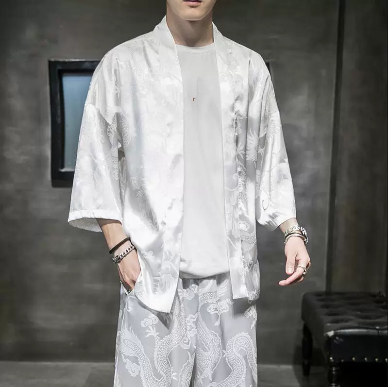 汉服丝绸套装开衫长裤中国风绣花防晒