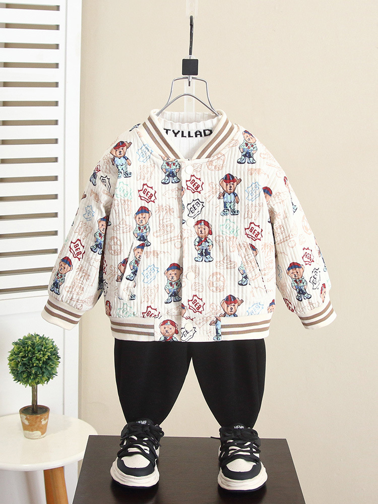 6605 Camiseta de béisbol de otoño e invierno para niños más chaqueta de terciopelo engrosada 2025 nueva chaqueta de invierno para bebés acolchada