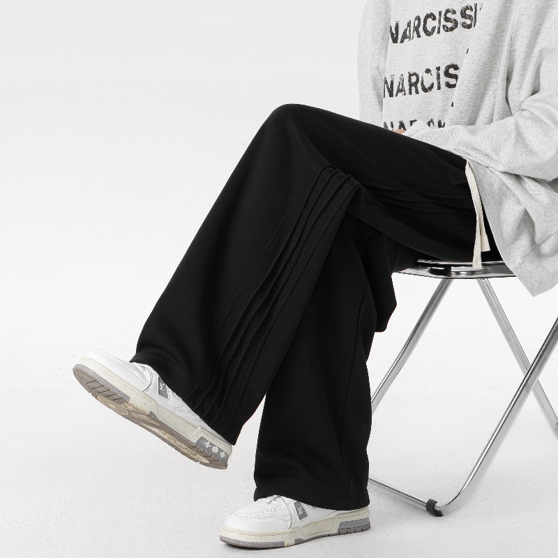 Pantalón Deportivo Ancho con Franja Lateral para Hombre de Algodón Resistente al Desgaste para Uso Casual