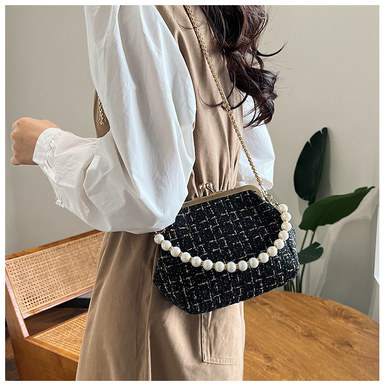 Cross-border texture checkered small bag for women's autumn 2024 new trendy and fashionable knitted chain crossbody bag, shell bag undefined