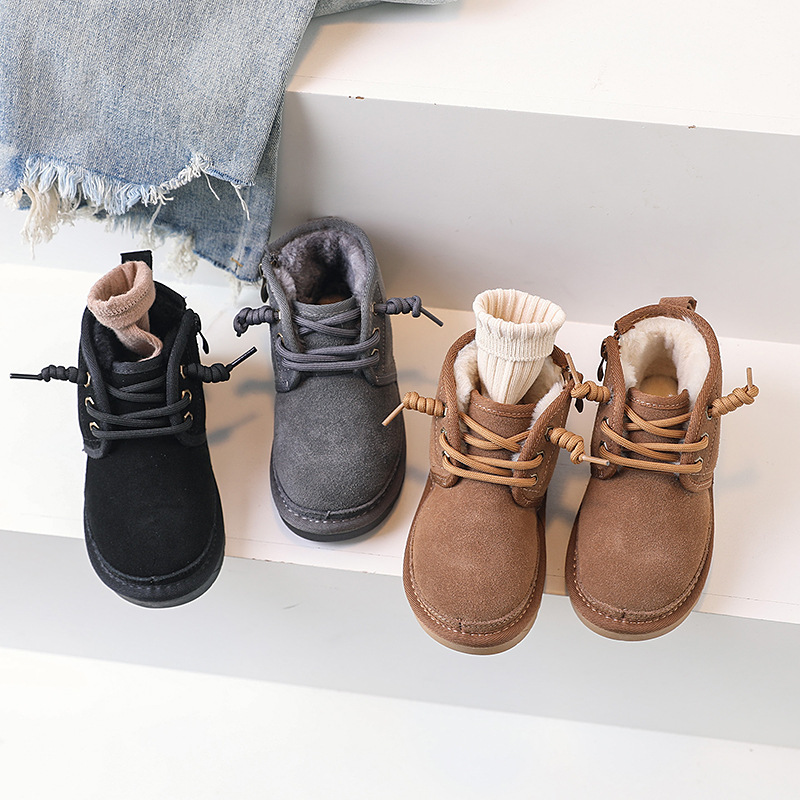 Little Black Horse – bottes de neige pour enfants, bottes d'hiver en coton pour bébé, en cuir véritable givré, pour garçons et filles_voghion.com