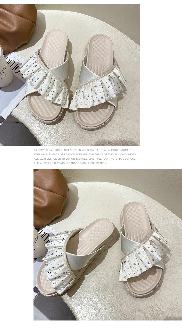 thick-soled rhinestone cross straps fashion round head casual slippers NSPE55972