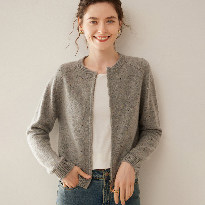 Double-Stranded! Cashmere Cardigan for Women with Round Neck, Zipper, Thickened Knit Sweater with Raglan Sleeves, Wool Sweater Jacket Double-Stranded! Cashmere Cardigan for Women with Round Neck, Zipper, Thickened Knit Sweater with Raglan Sleeves, Wool Sweater Jacket