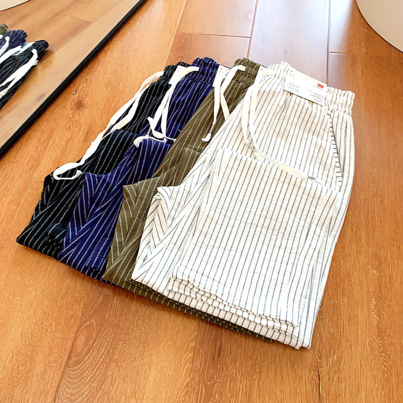 The Same Style! Vertical Stripes! Bubble Gauze Texture, Breathable Cotton-Linen Straight-Leg Casual Long Pants for Men, Trendy for Summer The Same Style! Vertical Stripes! Bubble Gauze Texture, Breathable Cotton-Linen Straight-Leg Casual Long Pants for Men, Trendy for Summer