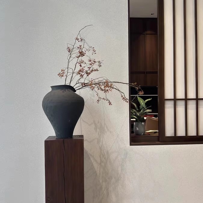实木墩子复古胡桃色侘寂风家具根雕客厅置物架摆件落地花架木桩|undefined