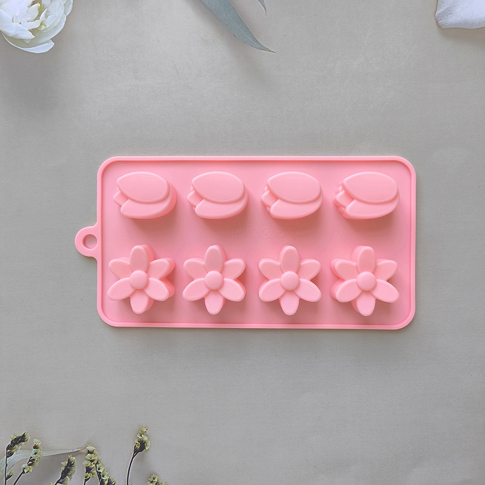 8 líneas de 2 flores 730 silicona chocolate molde de hielo molde de chocolate molde de dulces