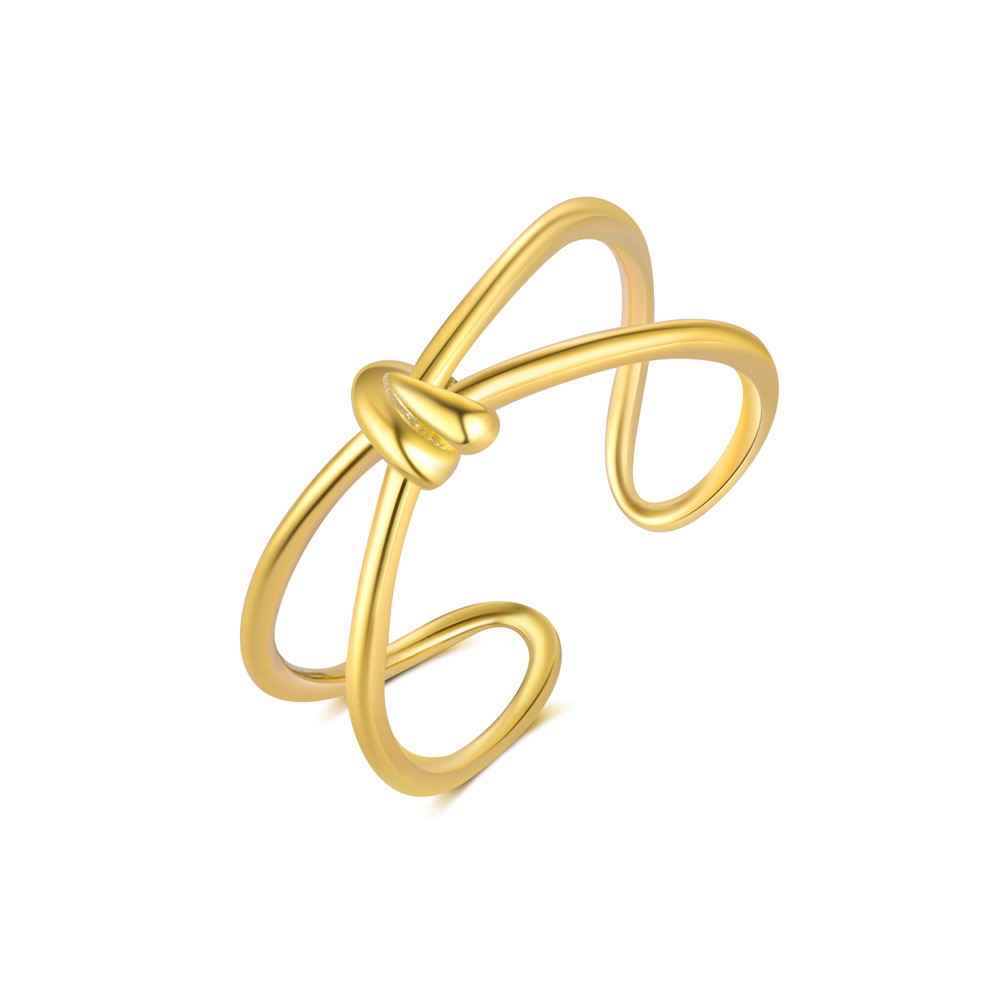 2g Weight Electroplated Gold Plating Process Open Rings, Rings Classification Adjustable Ring Size 1 Piece Quantity Date, Tea Party Occasion 925 Sterling Silver Material Geometric, Cross Pattern All Seasons Season Women's Gender Casual, Simple Style Style 1 Piece 925 Sterling Silver Geometric Cross Electroplated Open Rings Rings 6