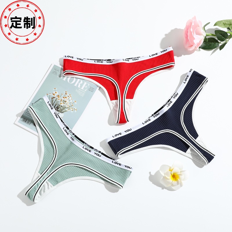 Venta caliente bragas en forma de tanga para niñas, pantalones de tanga con hilo de abdomen cómodos, pantalones en T de algodón transpirable de cintura baja para mujer, procesamiento personalizado
