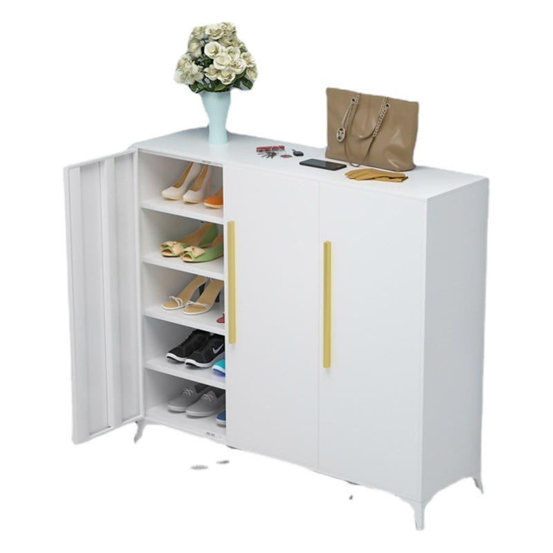 Zapatero Gabinete de acero gabinete de almacenamiento de entrada del hogar con cerradura moderno simple armario de gran capacidad interior y exterior Zapatero