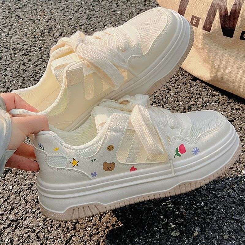 Popular White Shoes for Women 2025 Summer New Mesh Shoes Breathable Mesh Shoes Skirt Thick-Soled Sports Sneakers Cute