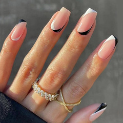 簡約風黑白Press on nail假指甲美甲貼片指甲貼片穿戴甲跨境