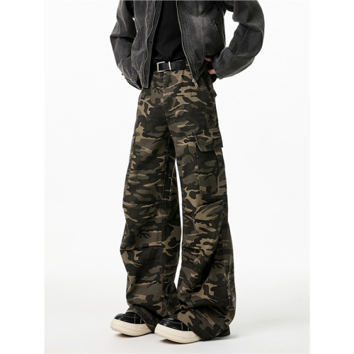 American street camouflage workwear jeans for men and women trendy brand spring loose flared casual floor-length pants