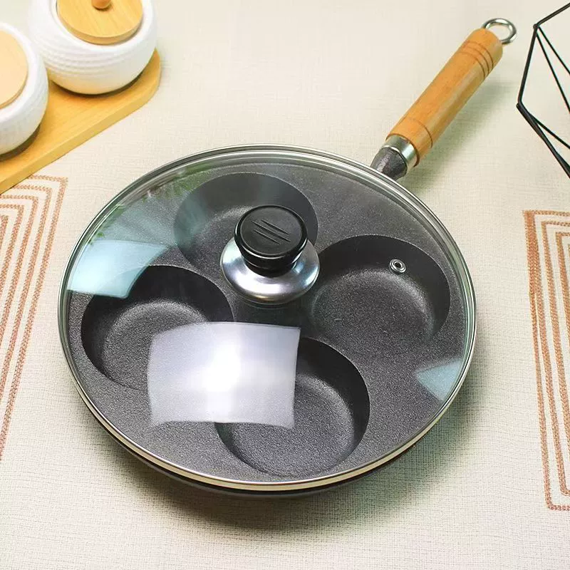 Cast iron round four-hole fried egg pan egg dumpling pot deepen egg burger pot uncoated breakfast pan egg burger mold