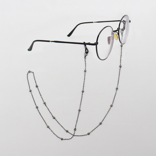 眼镜链跨境时尚简约链条夹珠硅胶眼镜绳挂脖十字链高级感链条