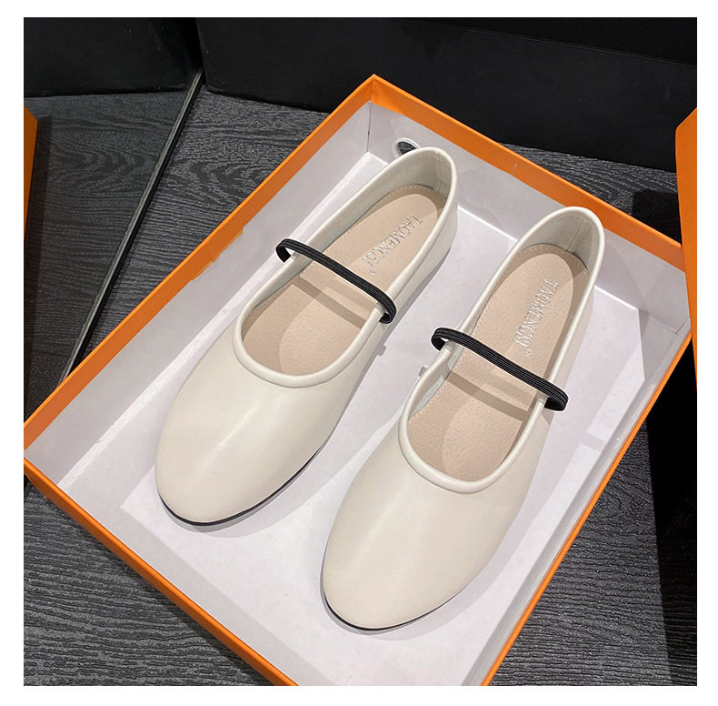 Giày Mary Jane nữ mũi tròn dây đeo mảnh đế bệt gót thấp 1–3 cm — Màu trắng sữa, Màu đen