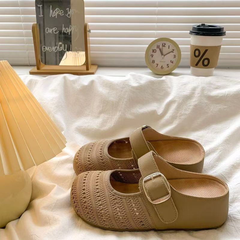 2026 verano nuevas sandalias agujeradas un pedazo de zapatillas frescas Bocken con una base gruesa aumentando la altura de la cabeza de la mitad de zapatillas para mujeres image 6
